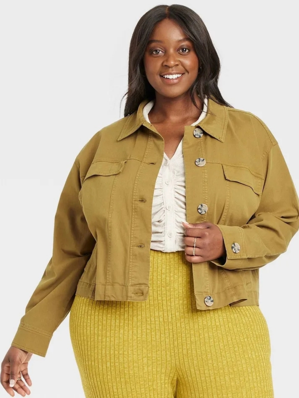 Ava & Viv Green Utility Jacket - Plus Size 1X